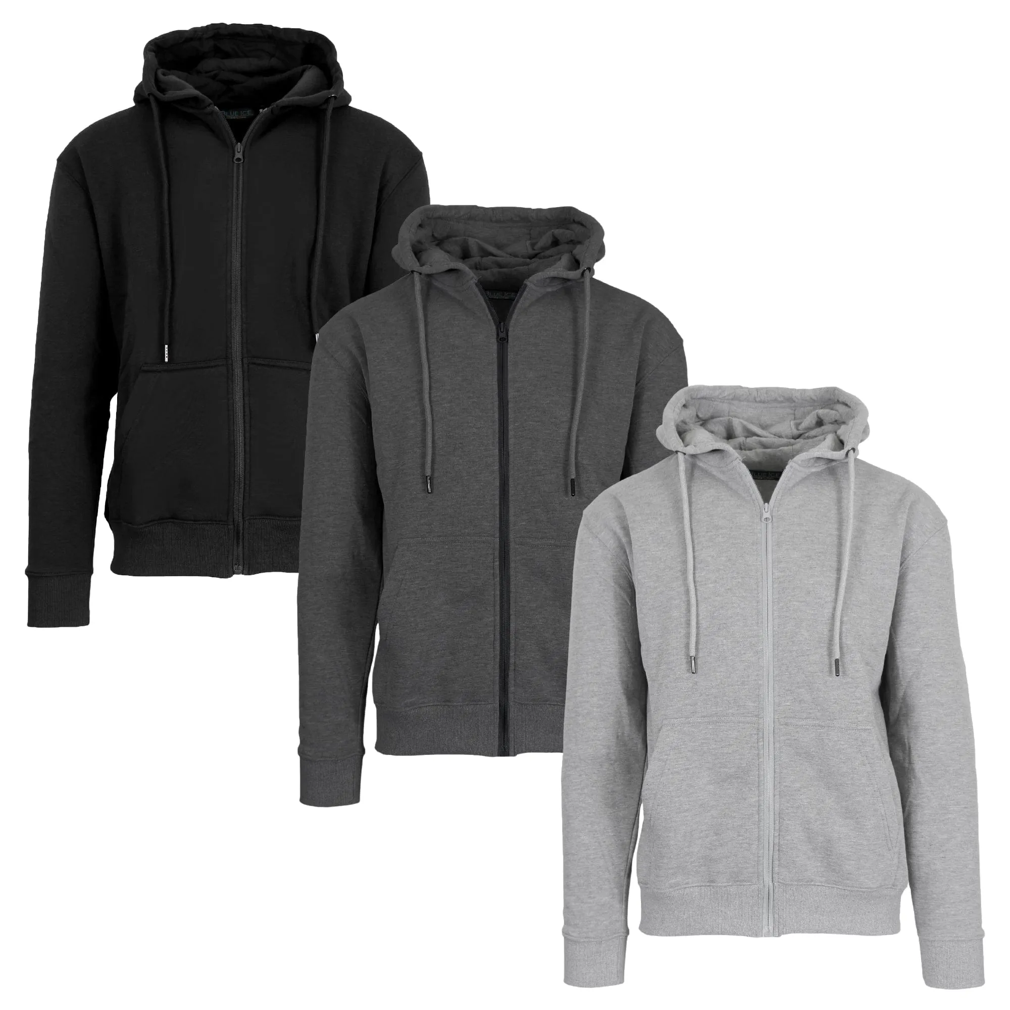 3-Pack Men’s Fleece-Lined Full-Zip Hoodie (S-2XL)