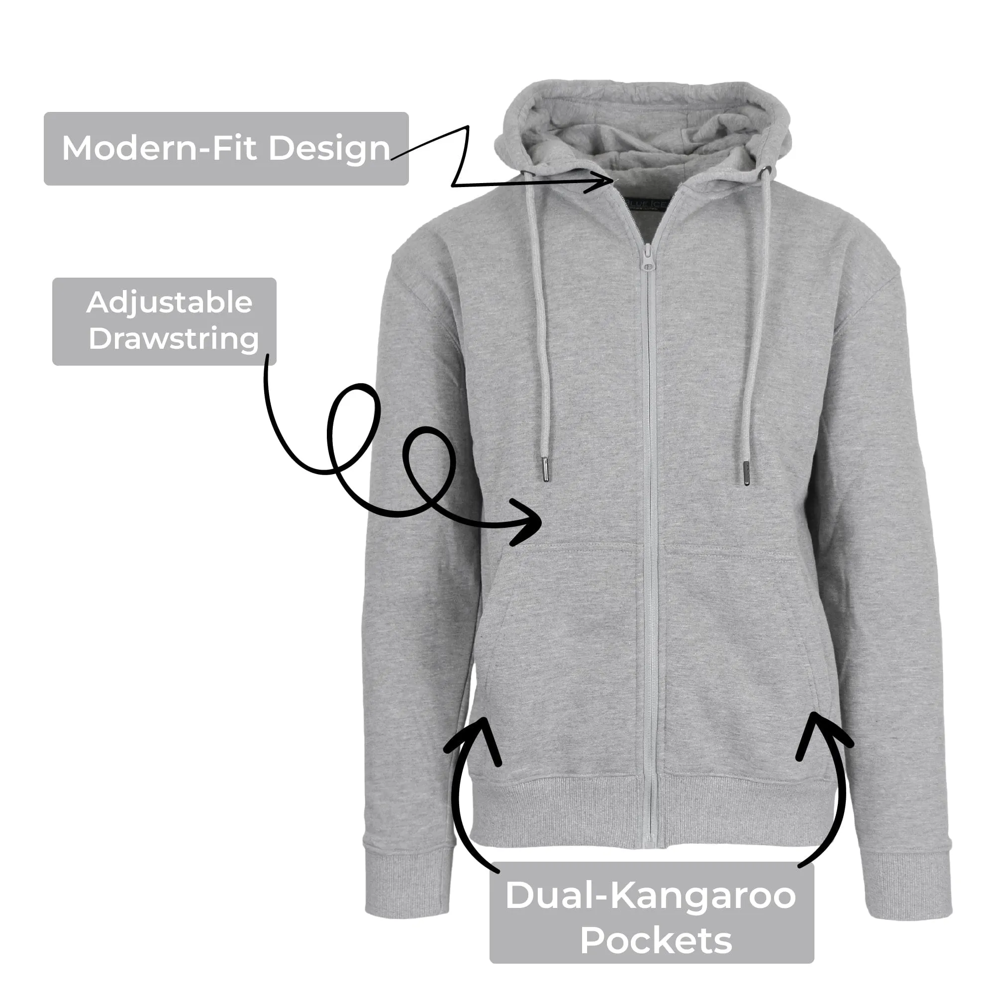 3-Pack Men’s Fleece-Lined Full-Zip Hoodie (S-2XL)