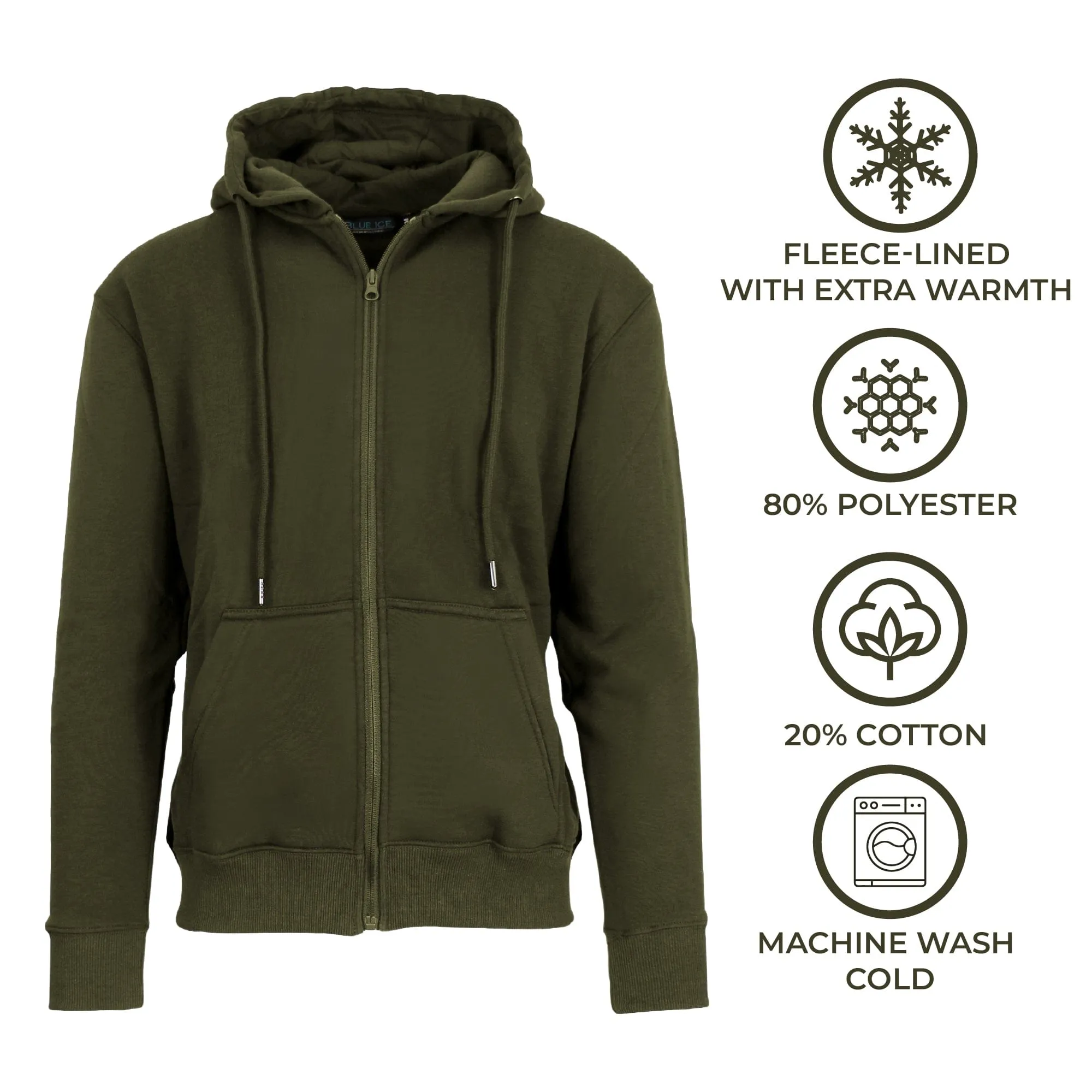 3-Pack Men’s Fleece-Lined Full-Zip Hoodie (S-2XL)