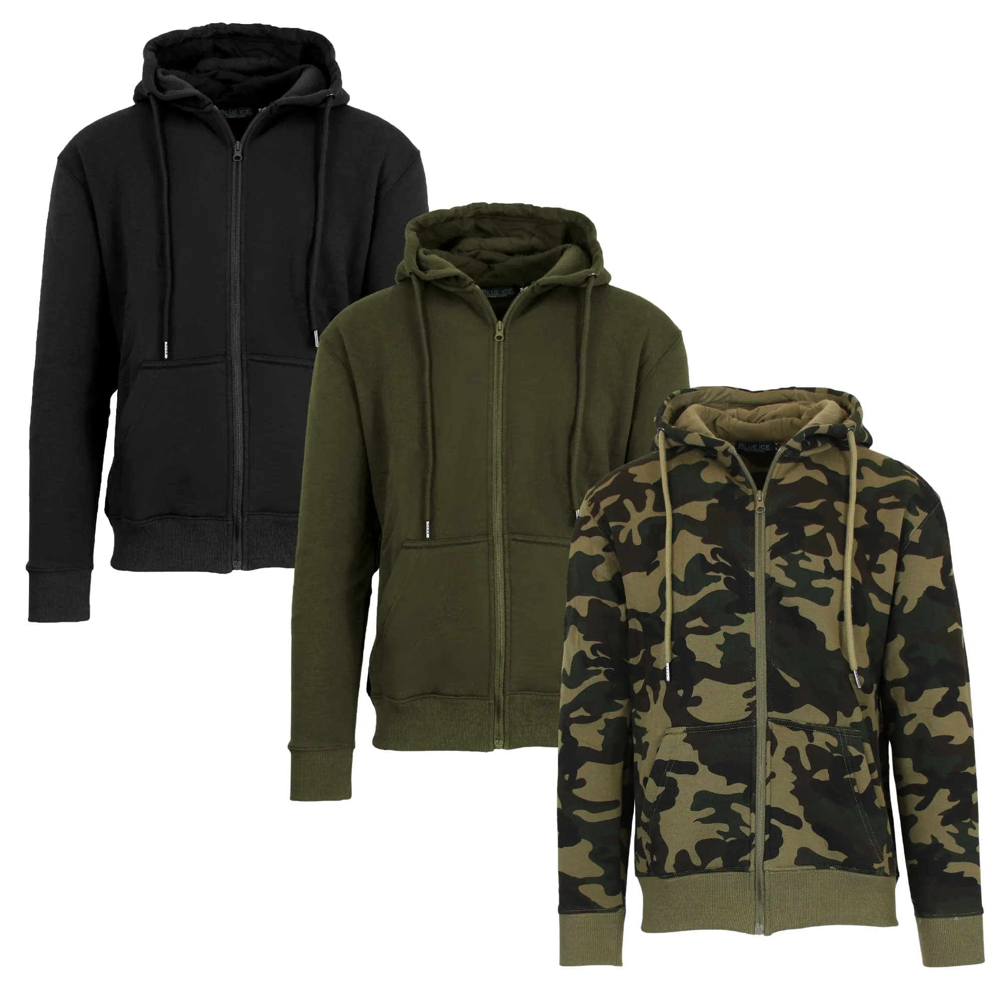 3-Pack Men’s Fleece-Lined Full-Zip Hoodie (S-2XL)