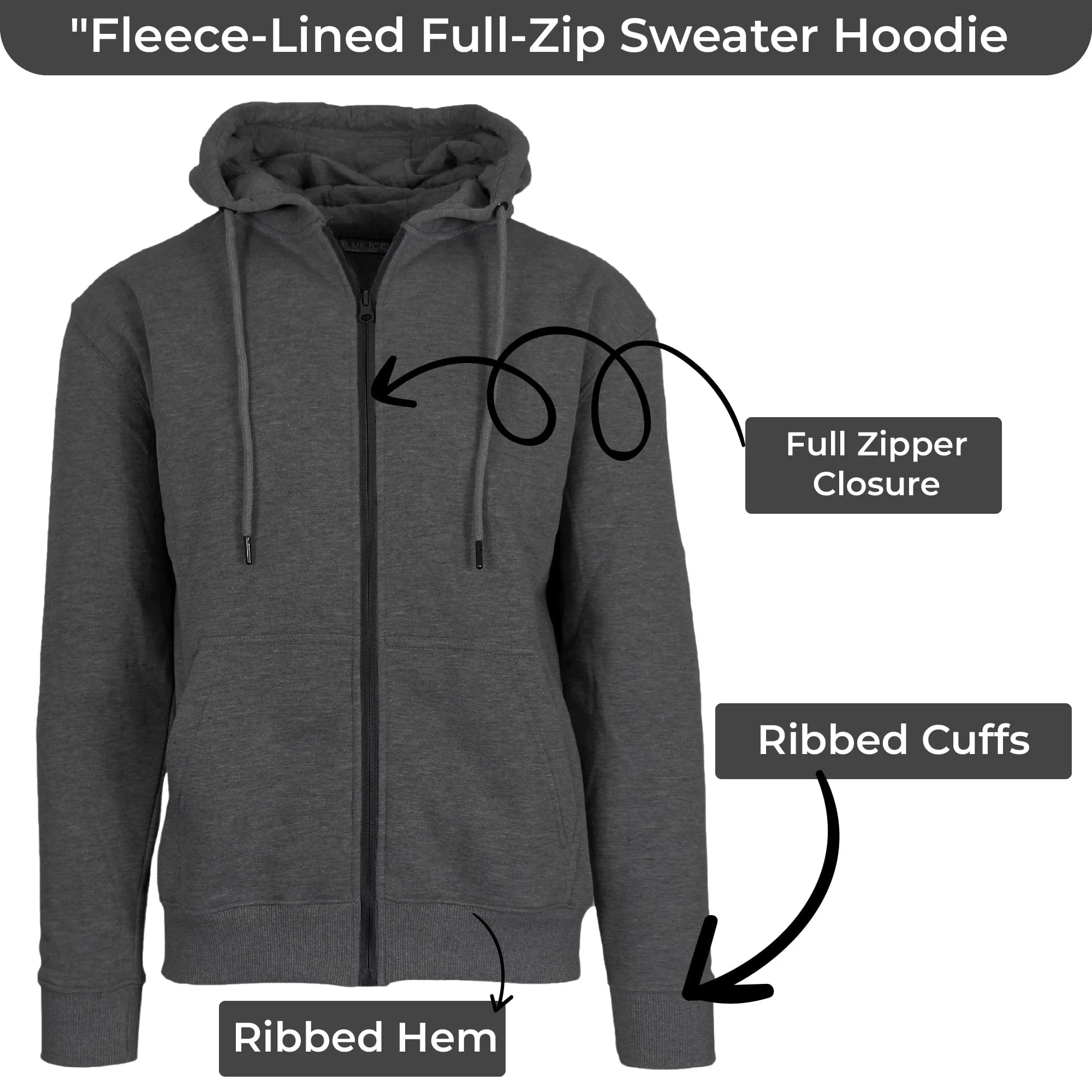 3-Pack Men’s Fleece-Lined Full-Zip Hoodie (S-2XL)