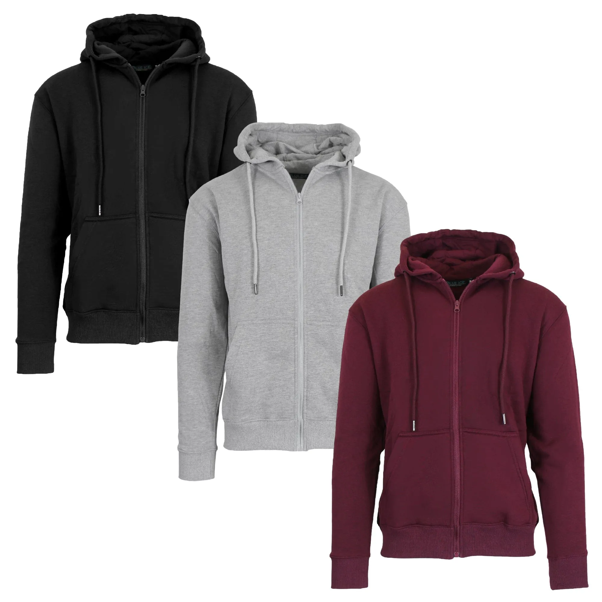 3-Pack Men’s Fleece-Lined Full-Zip Hoodie (S-2XL)