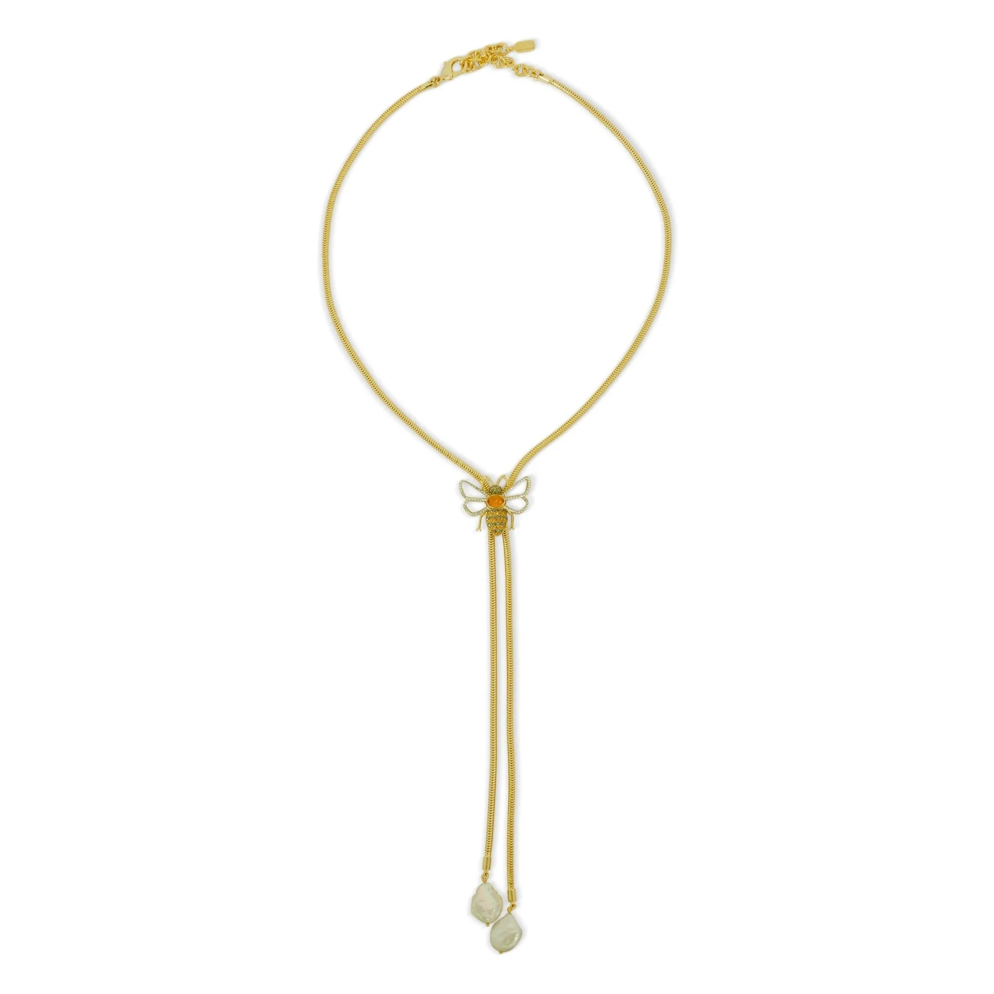 Bee Lariat Necklace in Mother of Pearl and Swarovski