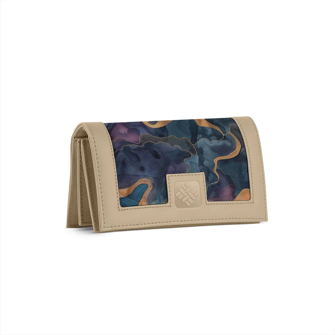 Beige Sleek Elegance Fold Wallet with Ethereal Watercolor Waves