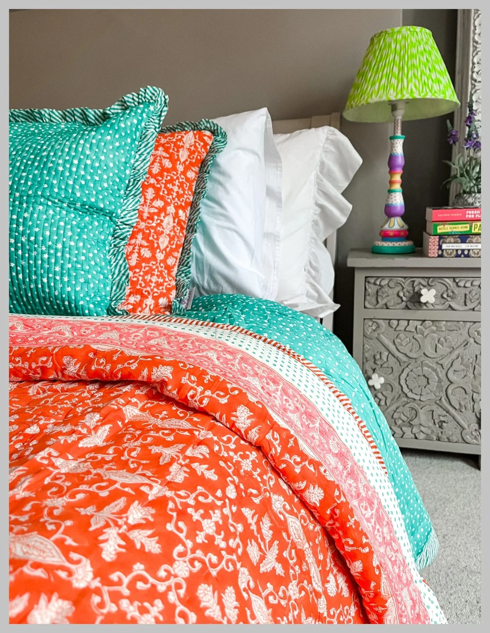 Block Print Heirloom Quilt | Palatial Coral