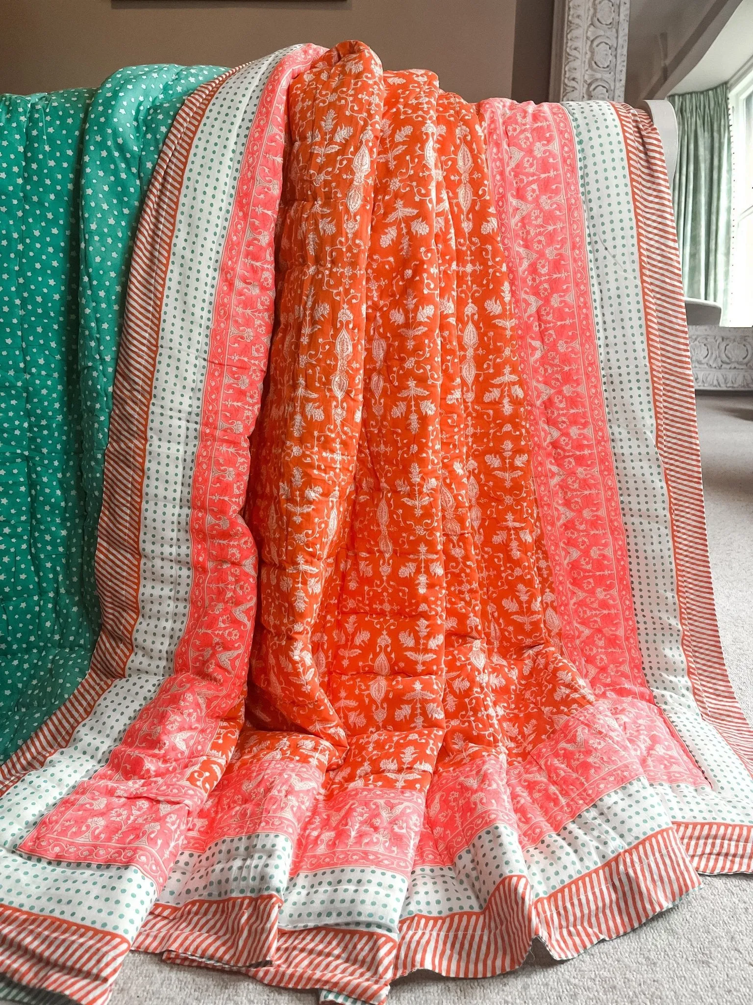 Block Print Heirloom Quilt | Palatial Coral