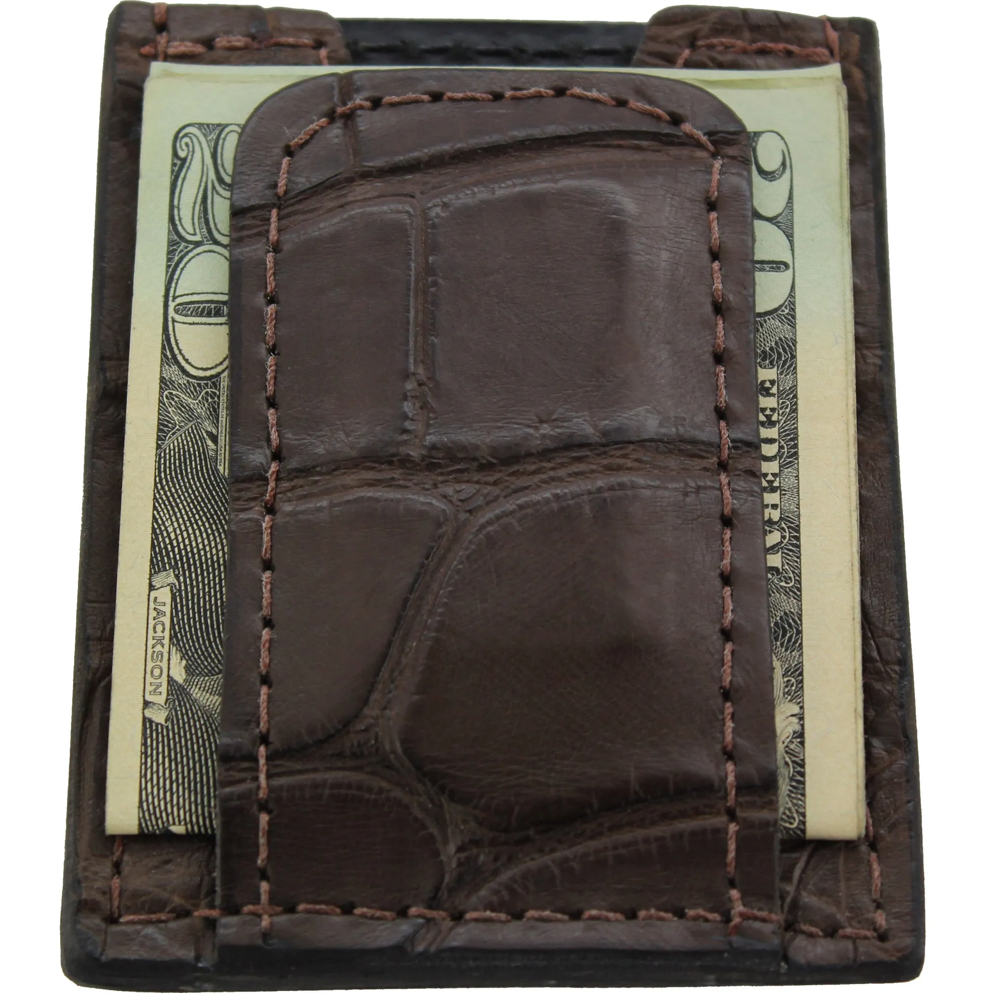Brown Alligator Money Clip Wallet With Credit Card Slots