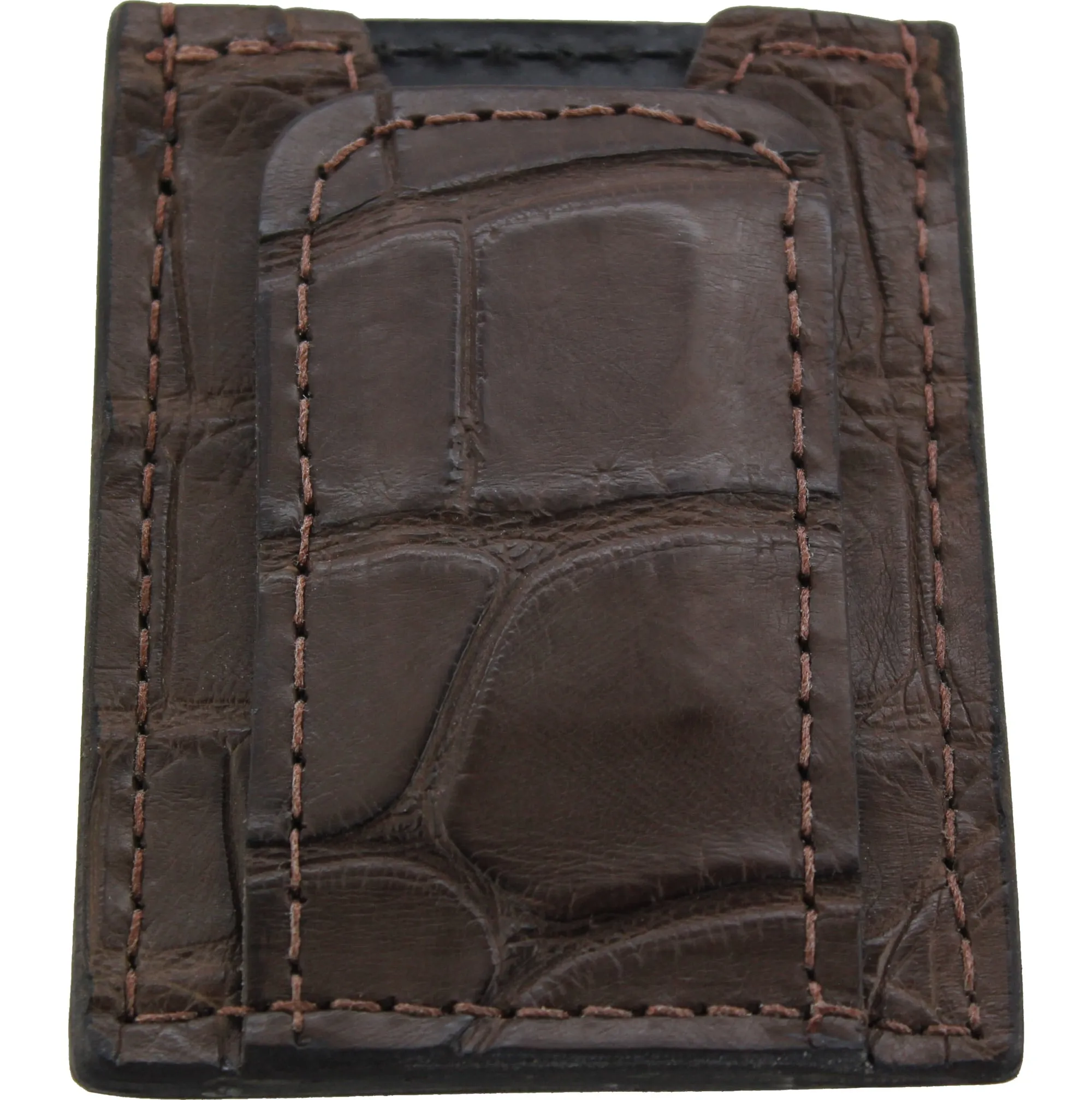 Brown Alligator Money Clip Wallet With Credit Card Slots