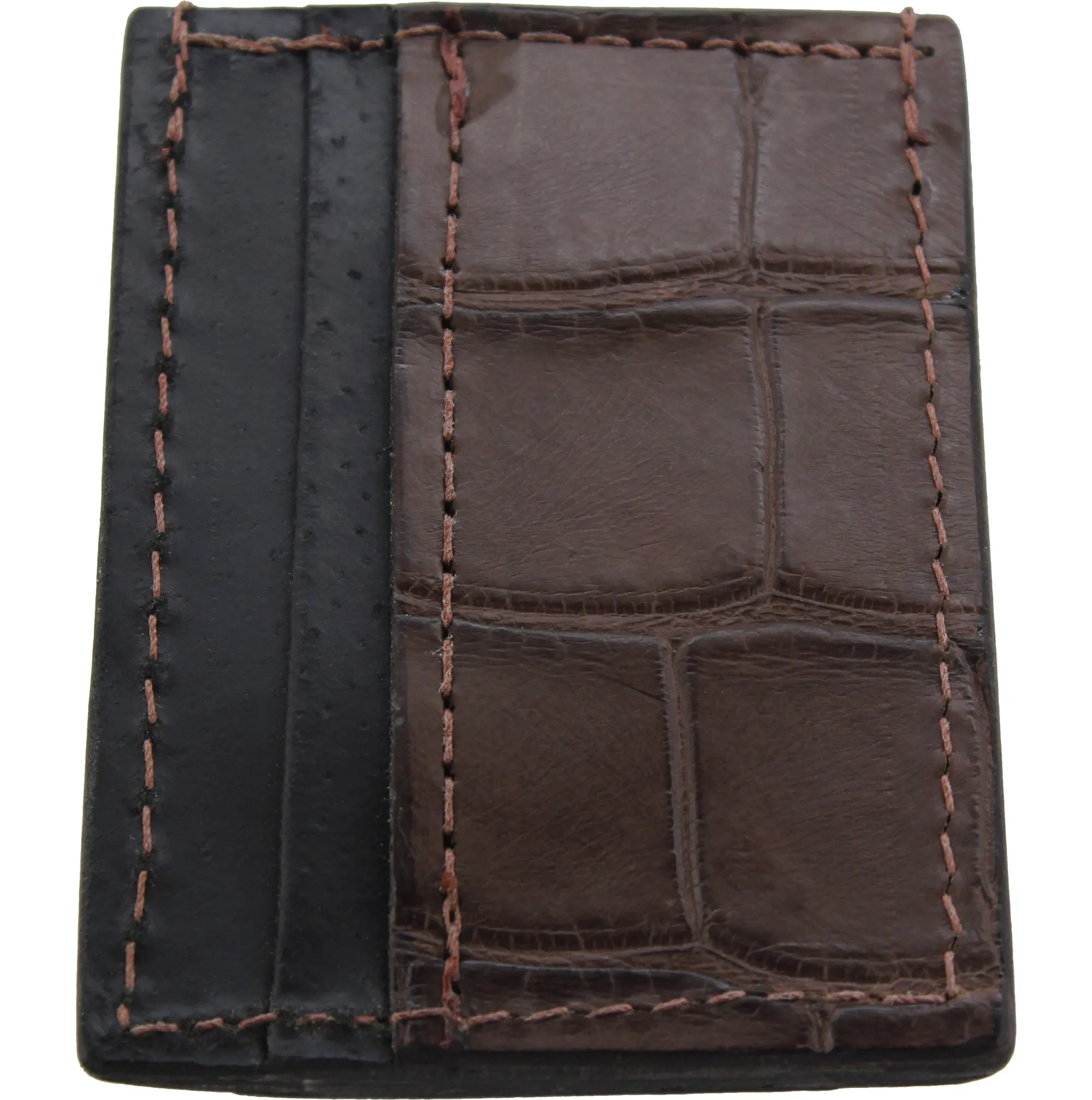 Brown Alligator Money Clip Wallet With Credit Card Slots