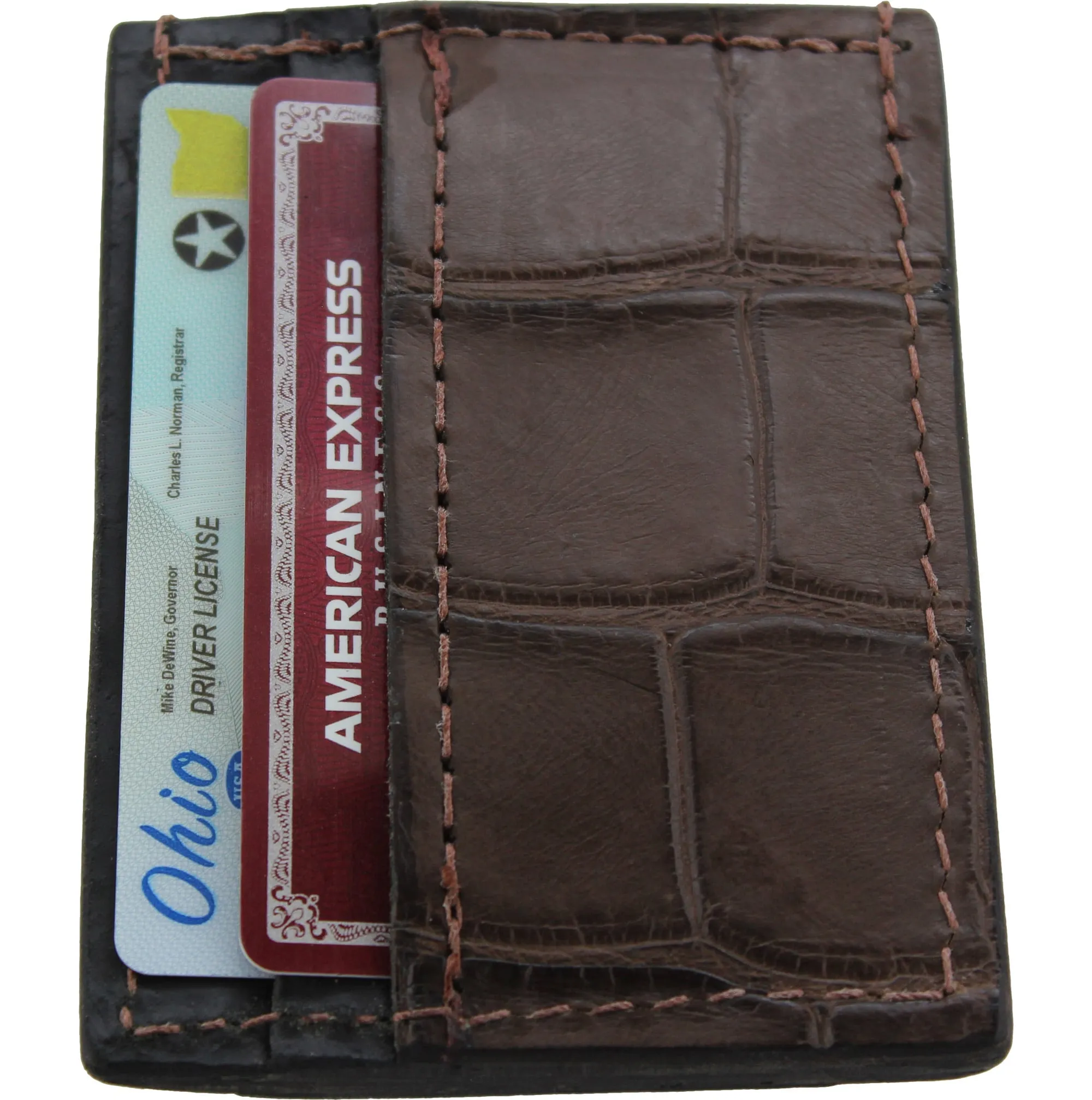 Brown Alligator Money Clip Wallet With Credit Card Slots