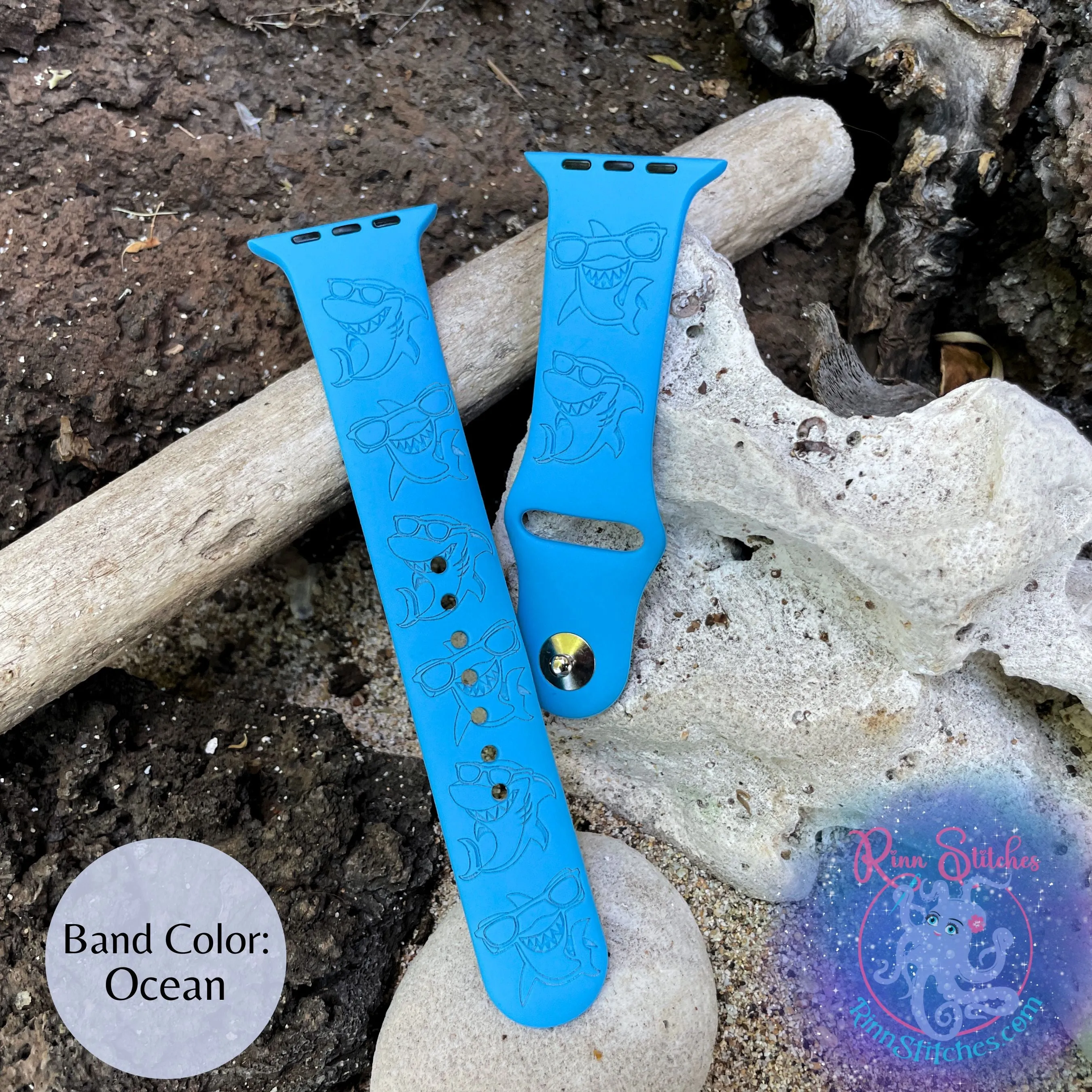 Cool Sharks Silicone Apple Watch Band - Laser Engraved