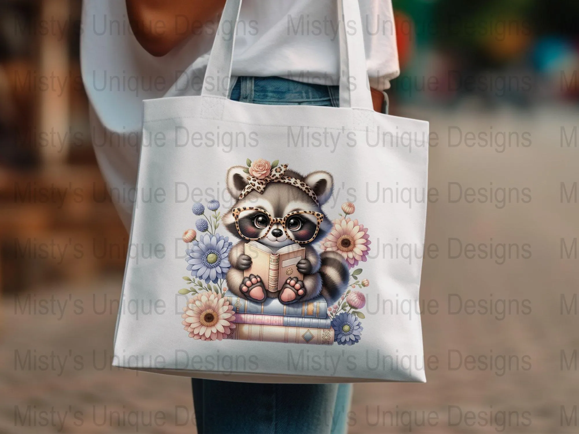 Cute Raccoon Reading Books Clipart, Adorable Animal with Glasses Digital Download, Woodland Animal Printable PNG, Instant Download