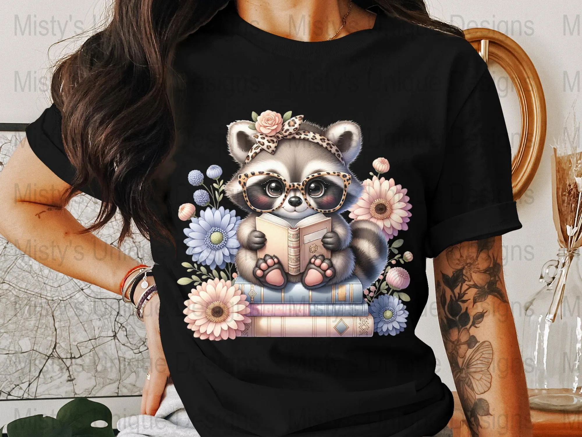 Cute Raccoon Reading Books Clipart, Adorable Animal with Glasses Digital Download, Woodland Animal Printable PNG, Instant Download