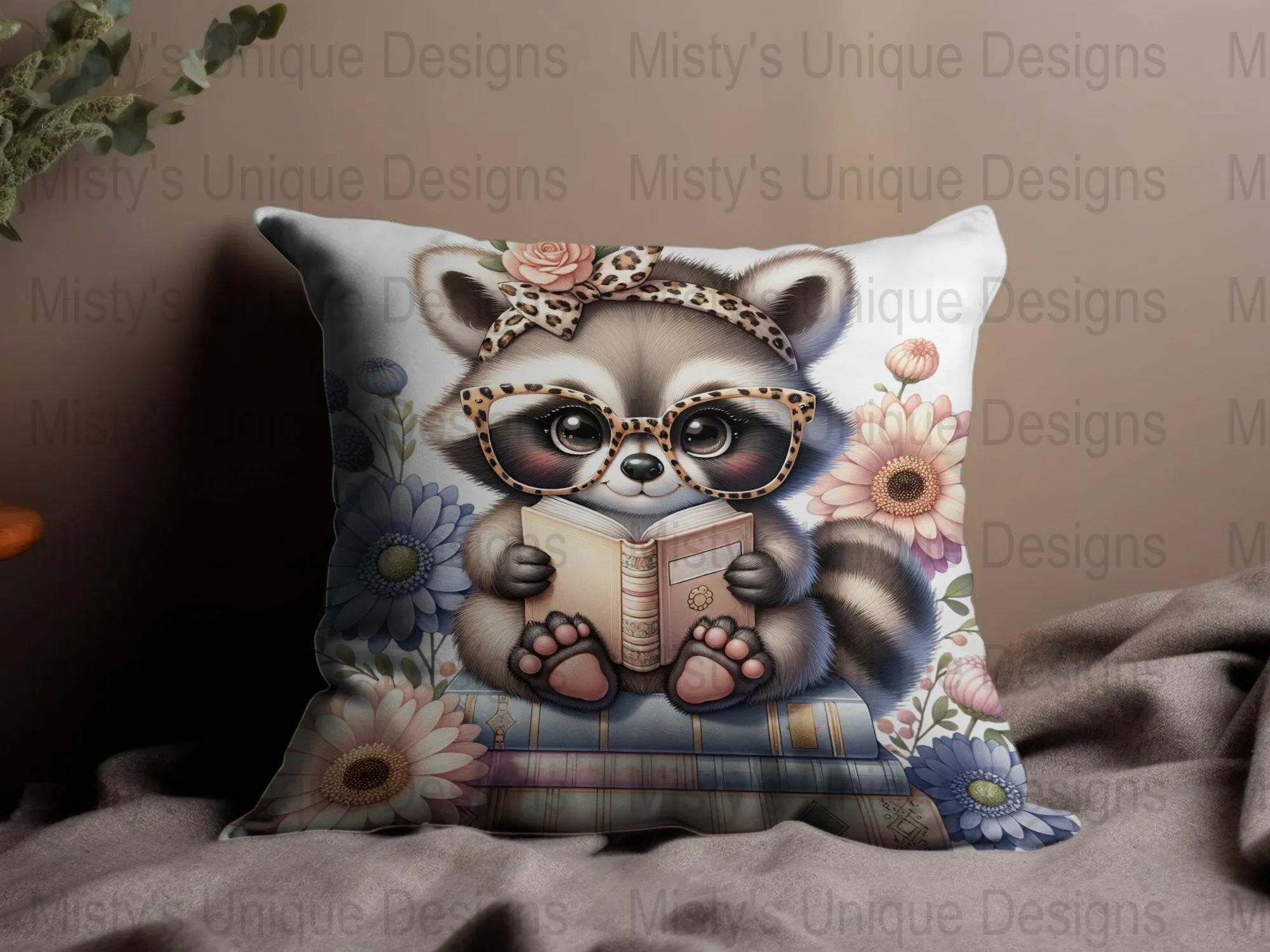 Cute Raccoon Reading Books Clipart, Adorable Animal with Glasses Digital Download, Woodland Animal Printable PNG, Instant Download