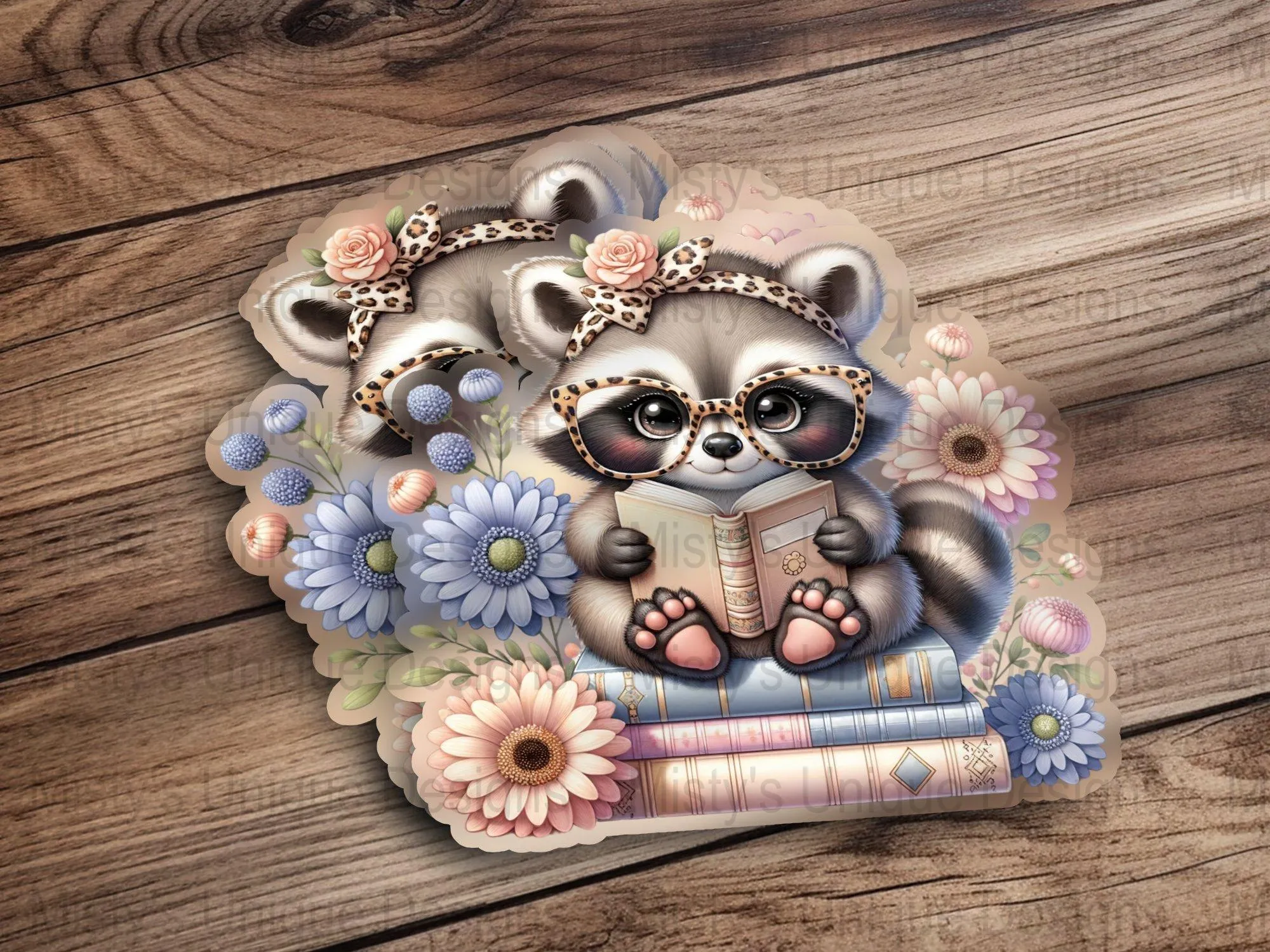 Cute Raccoon Reading Books Clipart, Adorable Animal with Glasses Digital Download, Woodland Animal Printable PNG, Instant Download