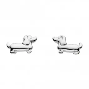 Dew Sterling Silver Dinky Charming Sausage Dog Stud Earrings 4860HP