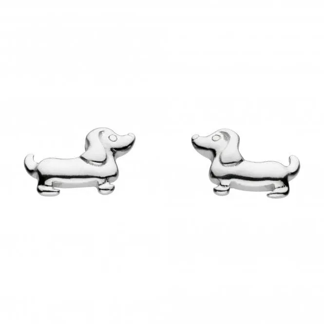Dew Sterling Silver Dinky Charming Sausage Dog Stud Earrings 4860HP