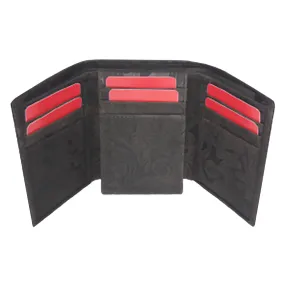 Embossed Leather Tri-Fold Wallet - 3012