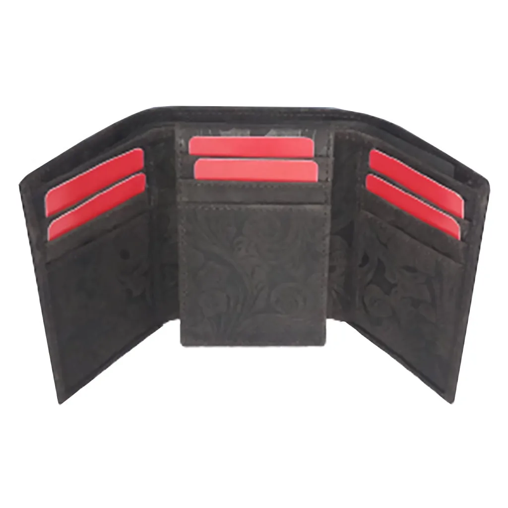 Embossed Leather Tri-Fold Wallet - 3012