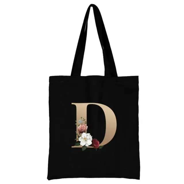 Floral Initial Tote Bag