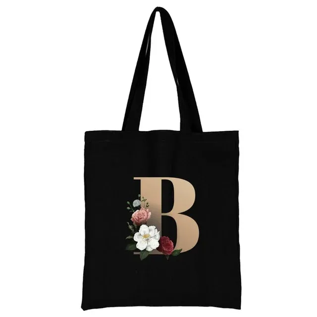 Floral Initial Tote Bag