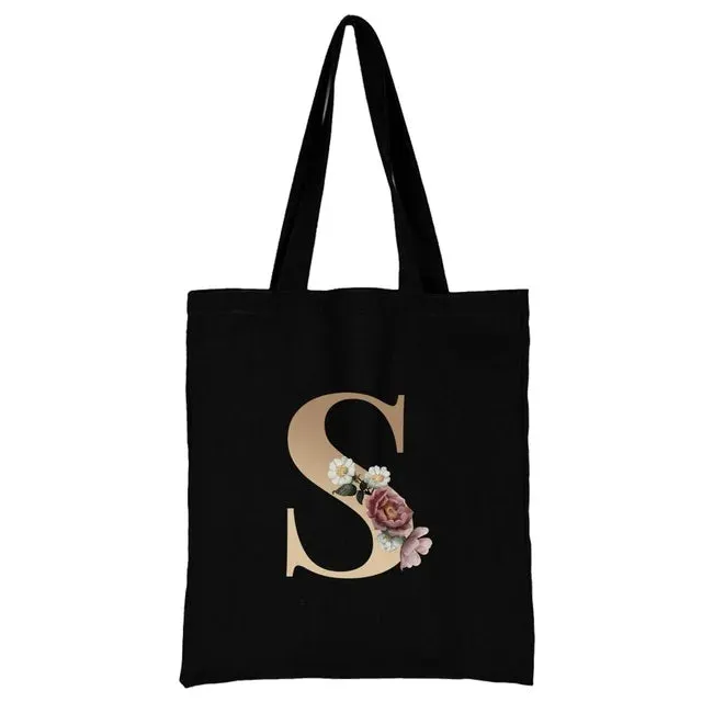 Floral Initial Tote Bag