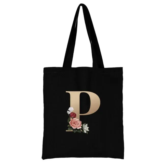 Floral Initial Tote Bag