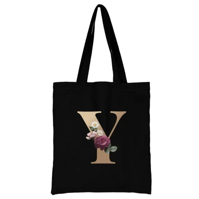 Floral Initial Tote Bag
