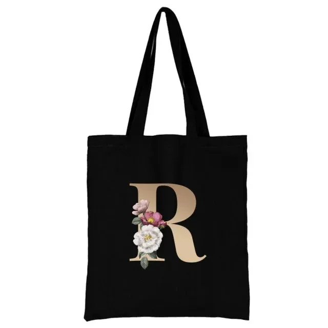 Floral Initial Tote Bag
