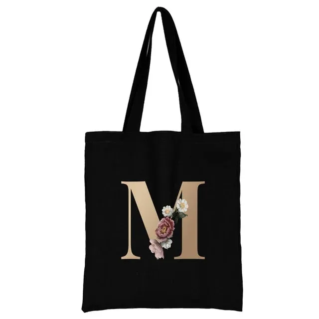 Floral Initial Tote Bag