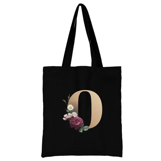 Floral Initial Tote Bag