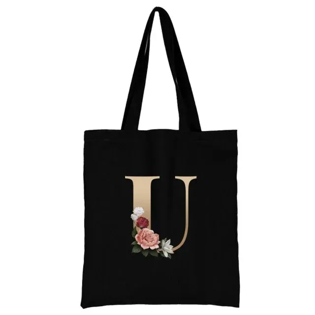 Floral Initial Tote Bag