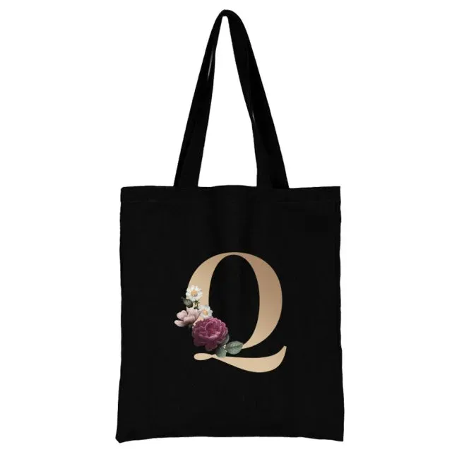 Floral Initial Tote Bag