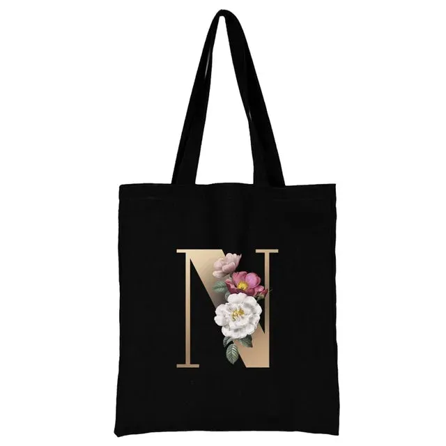 Floral Initial Tote Bag