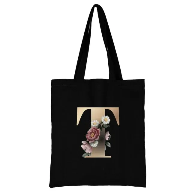 Floral Initial Tote Bag