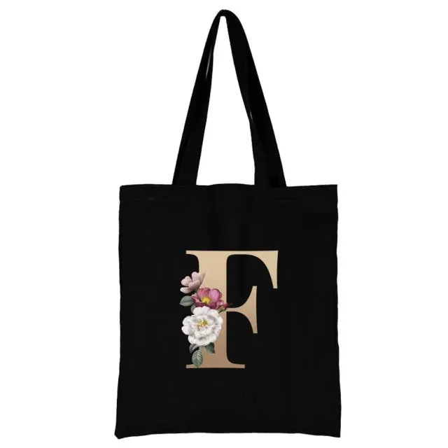 Floral Initial Tote Bag