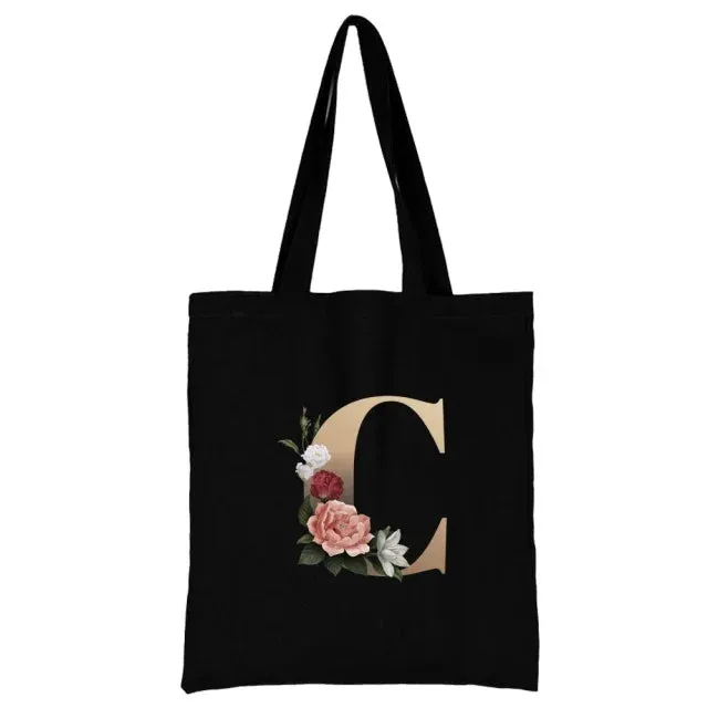 Floral Initial Tote Bag