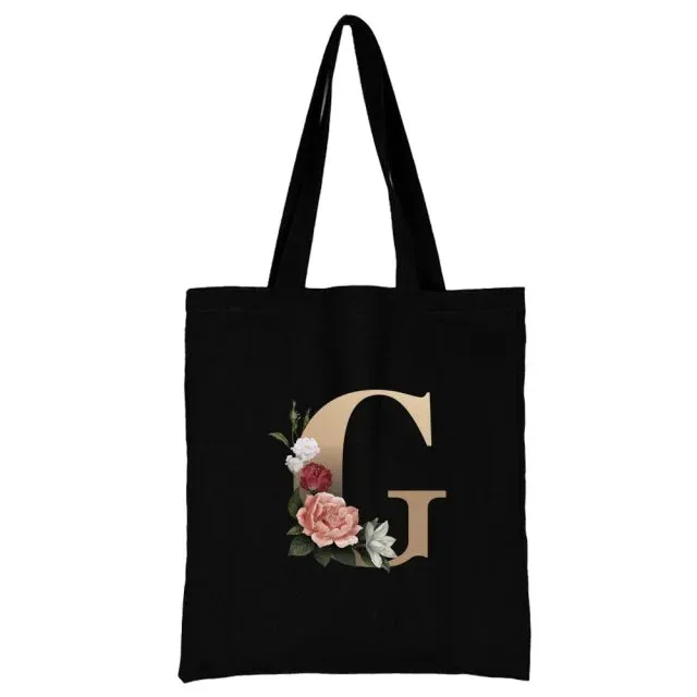 Floral Initial Tote Bag