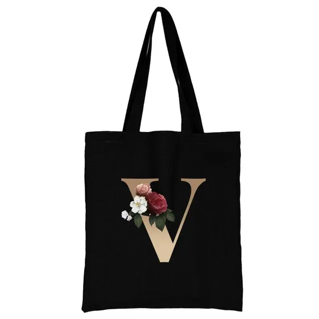 Floral Initial Tote Bag