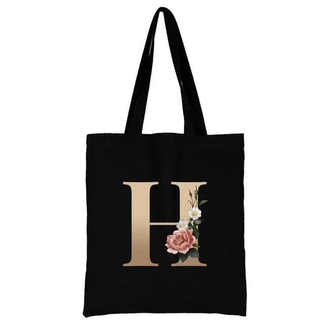 Floral Initial Tote Bag
