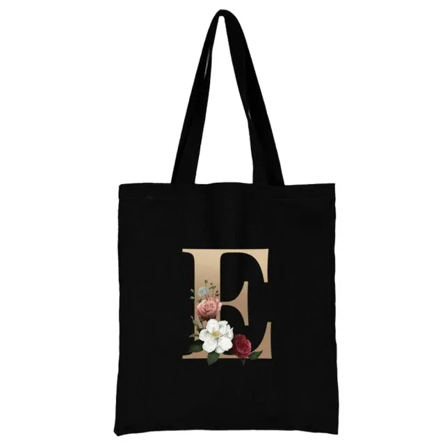 Floral Initial Tote Bag