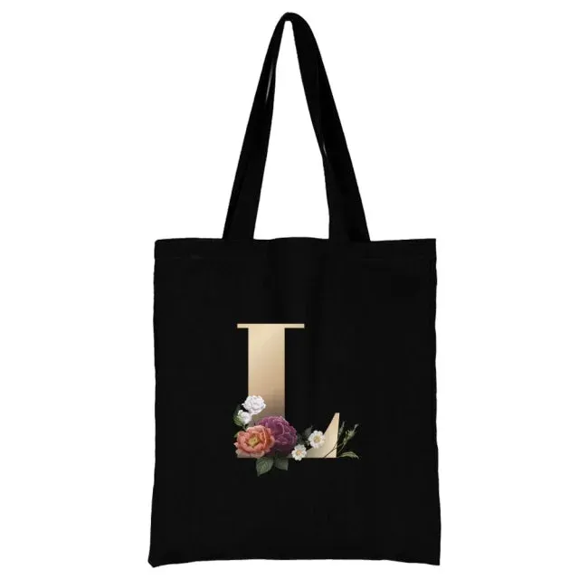Floral Initial Tote Bag