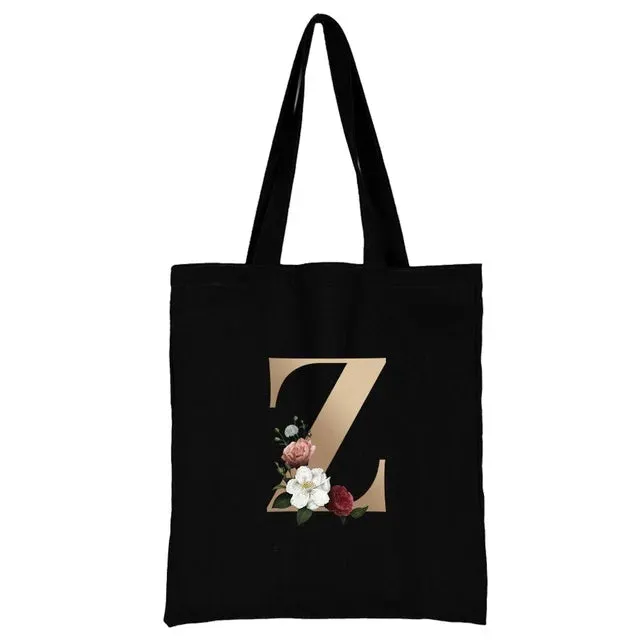 Floral Initial Tote Bag