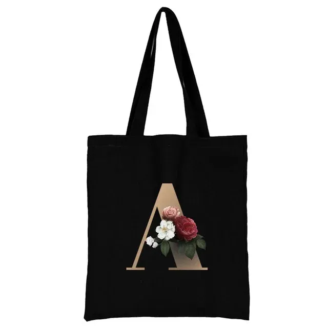 Floral Initial Tote Bag