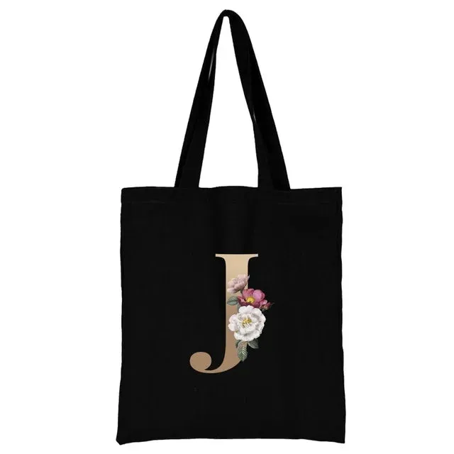 Floral Initial Tote Bag