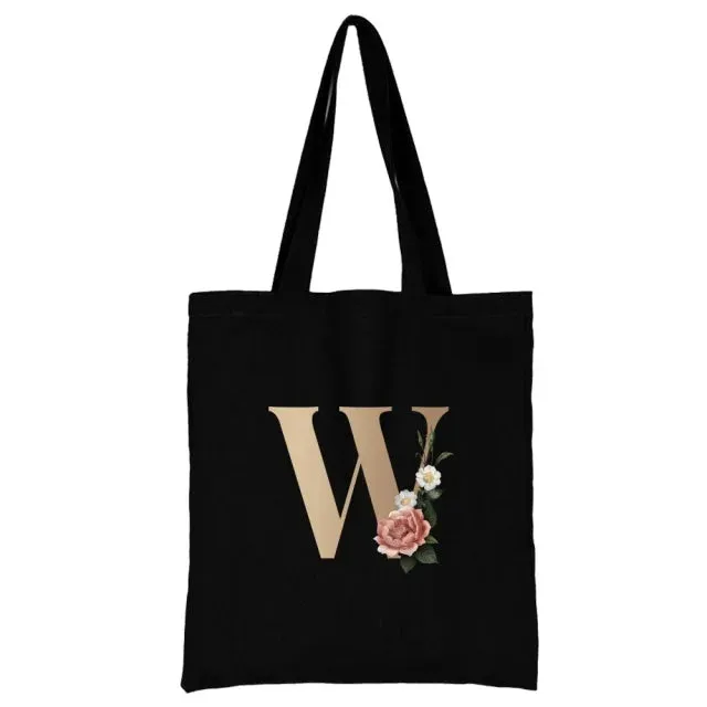 Floral Initial Tote Bag