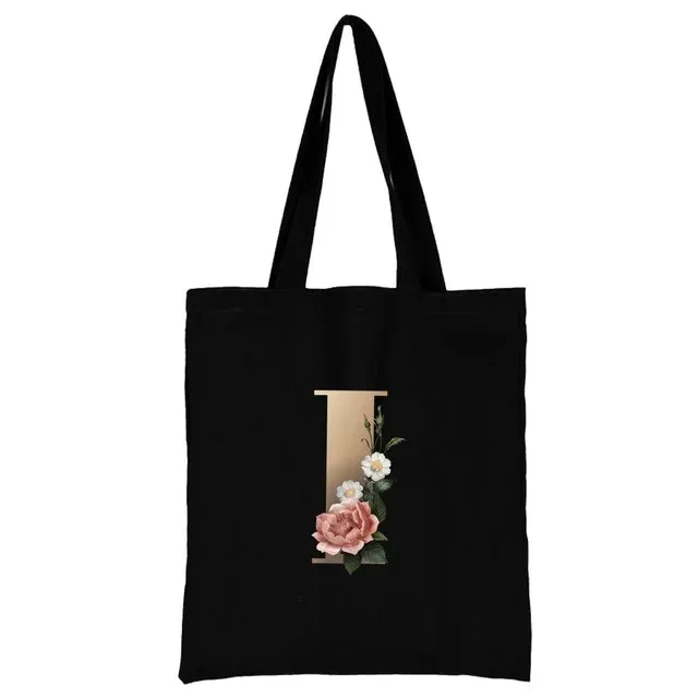 Floral Initial Tote Bag