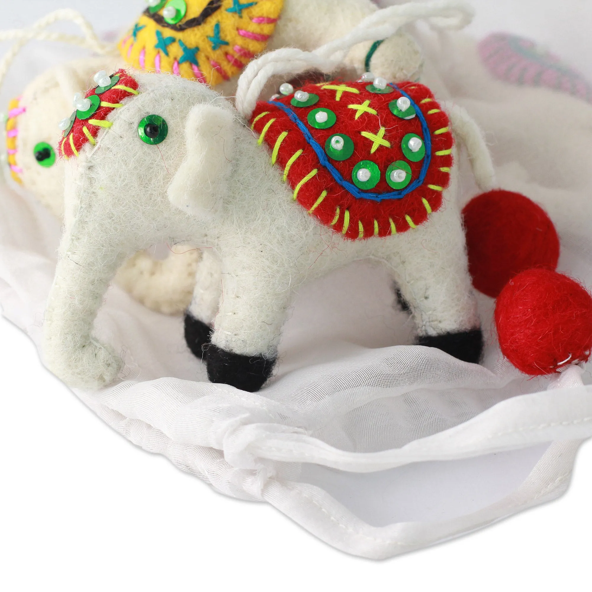 Four Fair Trade White Elephant Ornaments Set - White Elephants | NOVICA