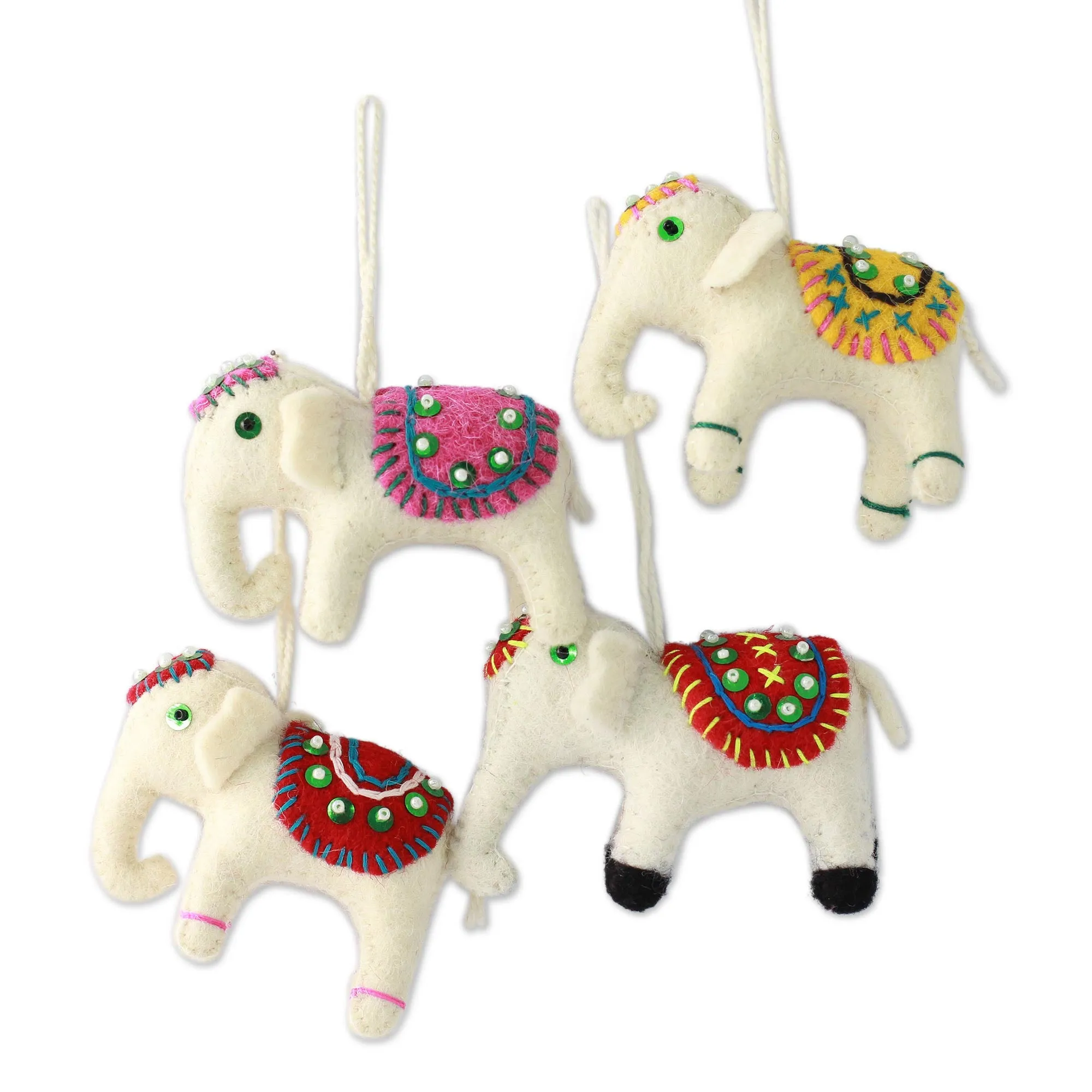 Four Fair Trade White Elephant Ornaments Set - White Elephants | NOVICA
