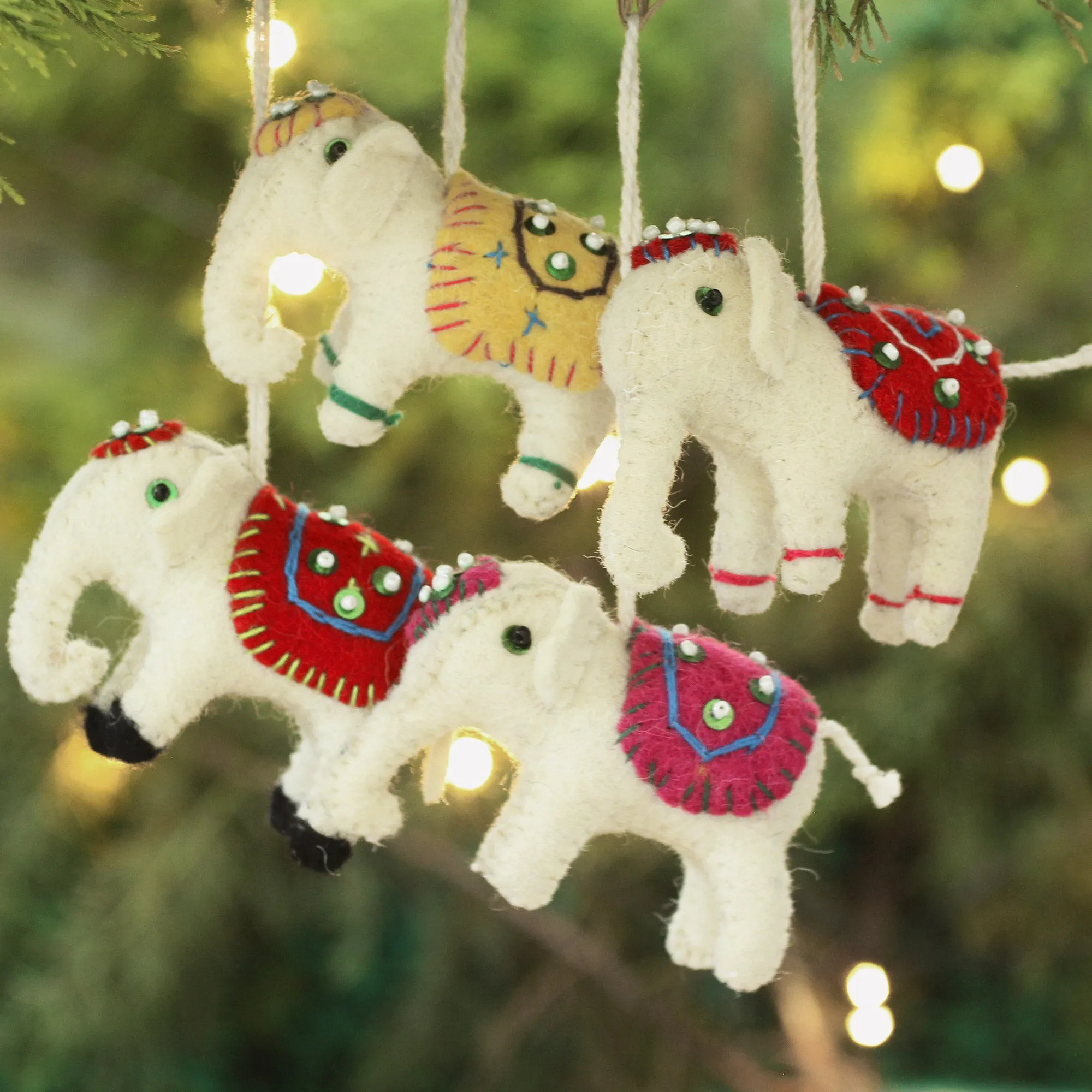 Four Fair Trade White Elephant Ornaments Set - White Elephants | NOVICA